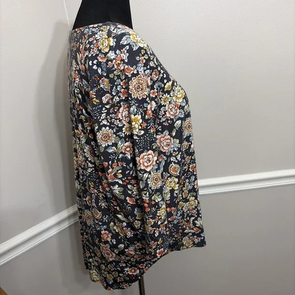 Philosophy Women's 3/4 Sleeve Floral Top Size 2X Blue Bloomcore Cottage Stretch - Picture 4 of 11